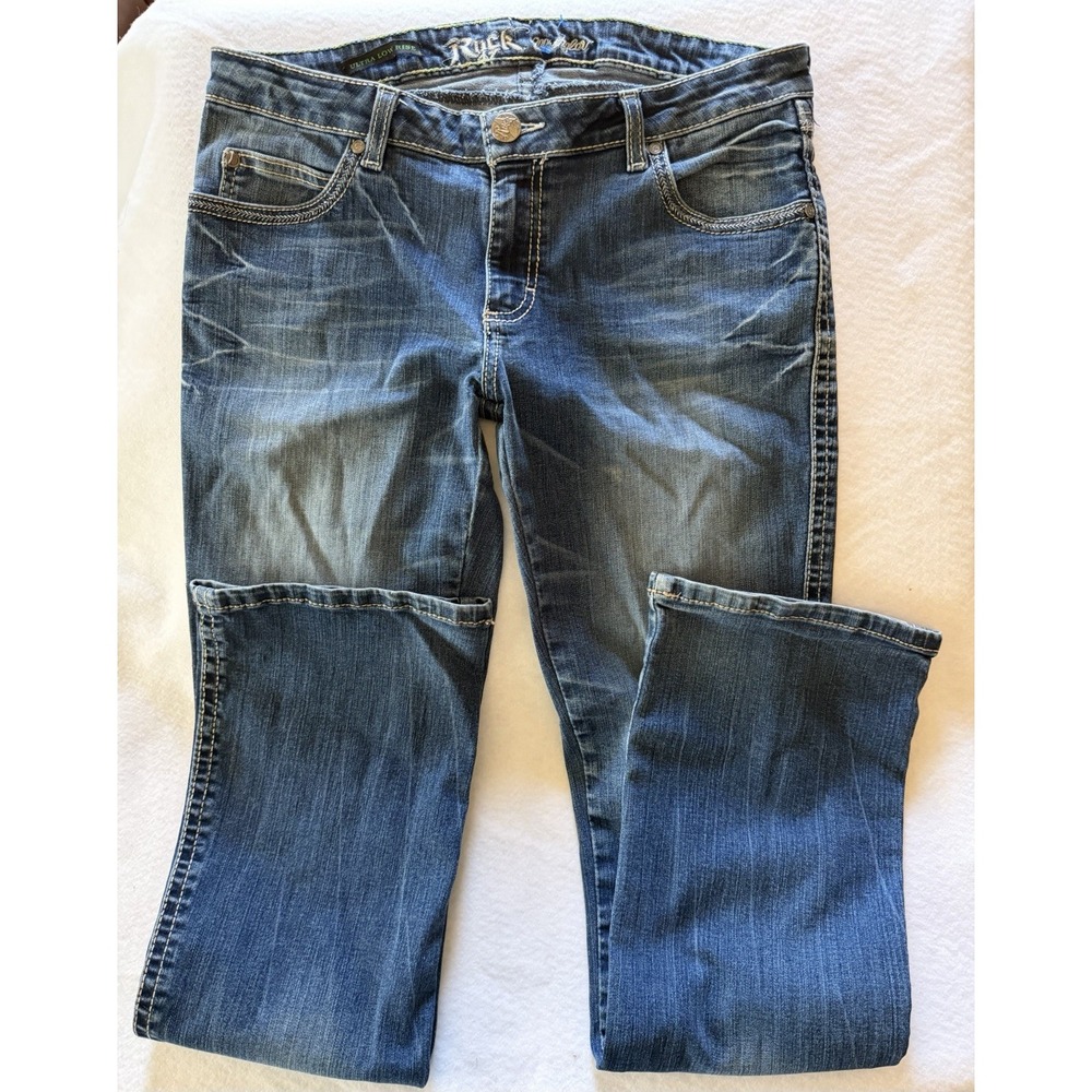 Rock 47 by Wrangler Women's Ultra Low Rise Bootcut Embellished Jeans Sz 9/10x34